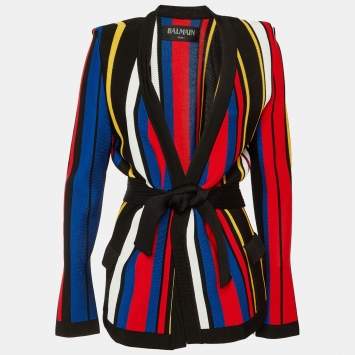 Pre Owned كاردیغان بالمین تریکو مخطط متعدد الألوان بواجهة مفتوحة متوسط