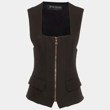 Pre Owned Balmain Black Silk Blend Pocket Detail Sleeveless Jacket M