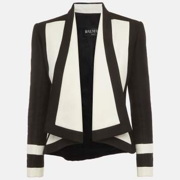 مملوكة مسبقًا Balmain Black/White Wool Blend Two-Tone Open-Front Jacket M