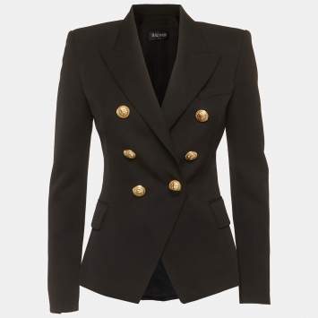 Pre Owned Balmain Black Wool Double Breasted Blazer S