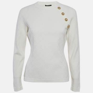 Pre Owned Balmain White Textured Knit Pullover L