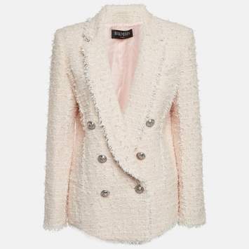 Pre Owned Balmain Pink Tweed Double-Breasted Blazer L