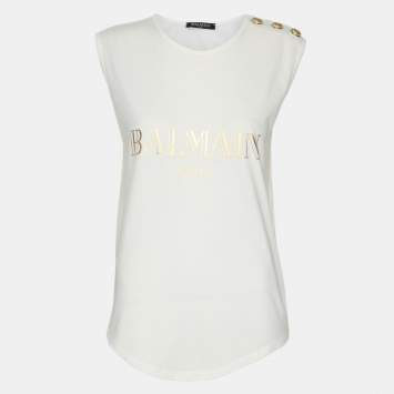 Pre Owned Balmain White Jersey Logo Print Tank Top S