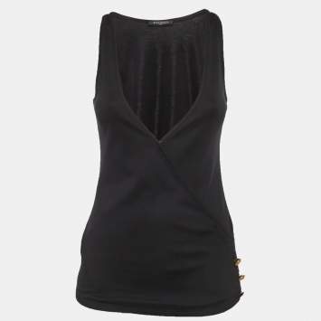 Pre Owned توب بالمان جيرزي أسود بتصميم متقاطع عند الرقبة V مقاس صغير (سمول)