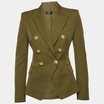 Pre Owned Balmain Green Wool Double Breasted Blazer S
