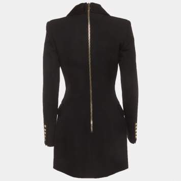 Pre Owned Balmain Black Wool Double Breasted Blazer Mini Dress M