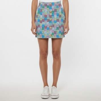 Pre Owned Balmain Multicolor Monogram Print Denim Mini Skirt XS