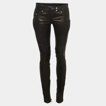 Pre Owned Balmain Black Quilted Stretch Leather Slim Fit Pants M