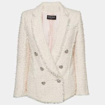 Pre Owned Balmain Pink Tweed Double-Breasted Blazer S