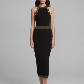 Pre Owned Balmain Black Lurex Rib Knit Button Embellished Midi Dress S