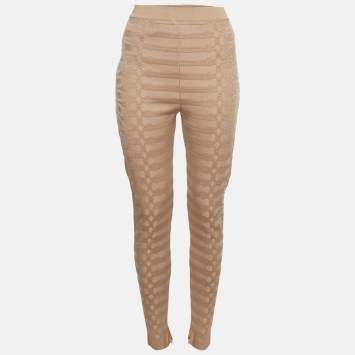 Pre Owned Balmain Beige Chevron Pattern Knit High Waist Leggings M