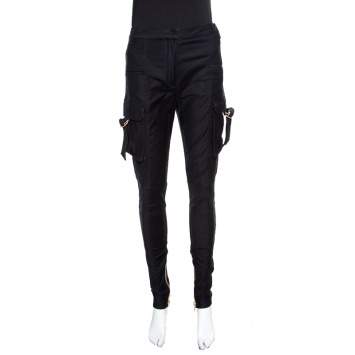 Pre Owned Balmain Black Cotton Ankle Zip Detail High Waisted Pants S