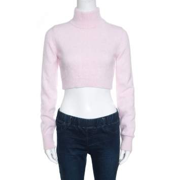 Pre Owned Balmain Pale Pink Wool Cropped High Neck Sweater S