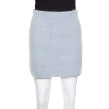 Pre Owned Balmain Powder Blue Angora Wool Mini Skirt S