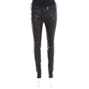Pre Owned Balmain Black Skinny Leather Pants S