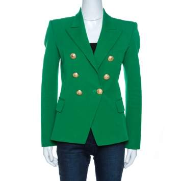 Pre Owned Balmain Green Modal Blend Double Breasted Jacket M