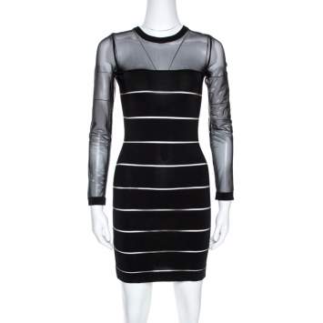 Pre Owned Balmain Black Sheer Paneled Bodycon Dress M