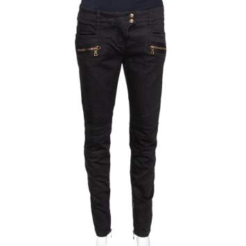 Pre Owned Balmain Black Denim Zip Detail Slim Fit Jeans M