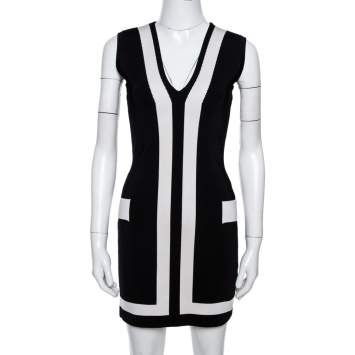 Pre Owned Balmain Black Stretch Knit Contrast Trim Sleeveless Bodycon Dress M