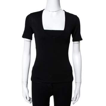 Pre Owned Balmain Black Jersey V-Neck T-Shirt S