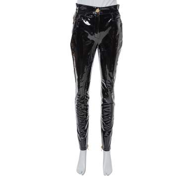 Pre Owned Balmain Black Vinyl High Waist Skinny Trousers M