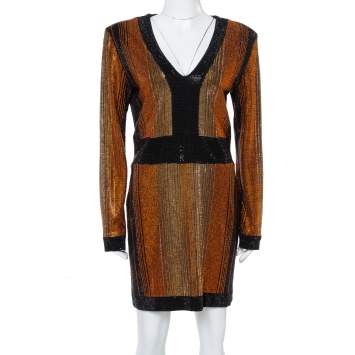 Pre Owned Balmain Black Crystal Embellished Fitted Mini Dress L