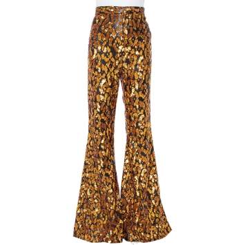 Pre Owned Balmain Gold & Black Sequined Flared Trousers L