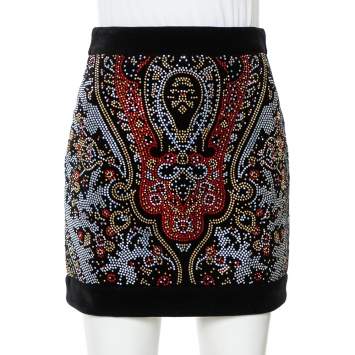 Pre Owned Balmain Black Embellished Velvet Mini Skirt S