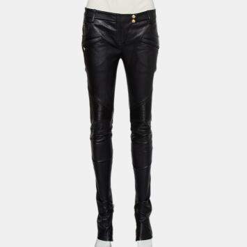 Pre Owned Balmain Black Leather Biker Pants M