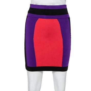 Pre Owned Balmain Colorblock Knit Mini Skirt S