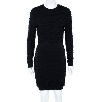 Pre Owned Balmain Black Jersey Distressed Overlay Round Neck Mini Dress S