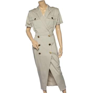 Pre Owned Balmain Beige Stretch Cotton Double Breasted Dress M