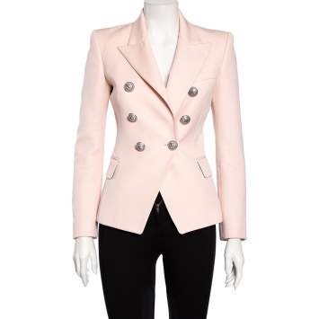 Pre Owned Balmain Light Pink Wool Double Breasted Blazer S
