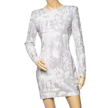 Pre Owned Balmain White Studded Knit Long Sleeve Mini Dress M