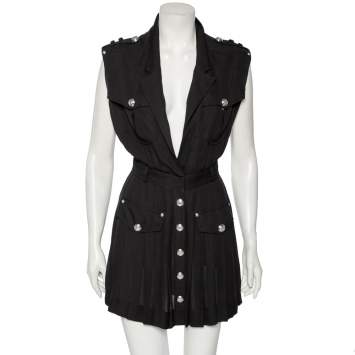 Pre Owned Balmain Black Silk Sleeveless Pleated Mini Dress S 
