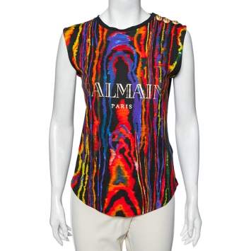 Pre Owned Balmain Multicolored Graphic Printed Cotton Sleeveless T-Shirt S
