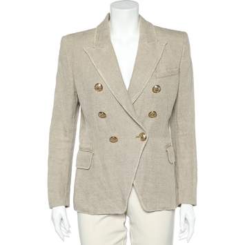 Pre Owned Balmain Cream Linen Double Breasted Blazer M