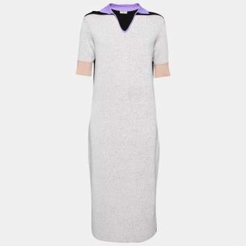 Pre Owned Balenciaga Colorblock Pattern Knit Shift Midi Dress M