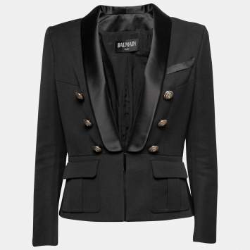 Pre Owned Balmain Black Wool Shawl Collar Blazer M