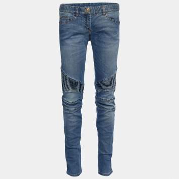 Pre Owned Balmain Indigo Light Wash Denim Biker Jeans M