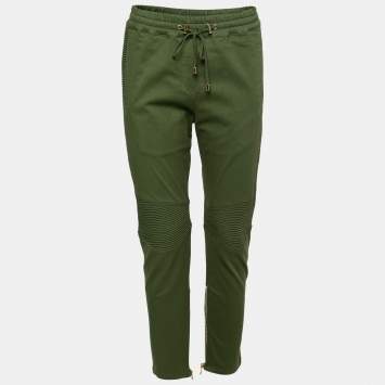 Pre Owned Balmain Green Cotton Drawstring Track Pants S