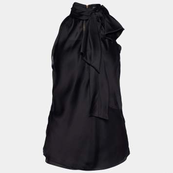 Pre Owned Balmain Black Silk Bow Detail Sleeveless Top M