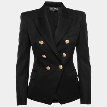 Pre Owned Balmain Black Wool Double-Breasted Blazer M