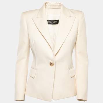 Pre Owned Balmain Cream Wool Gold One-Button Blazer M