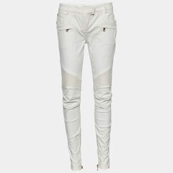 Pre Owned Balmain White Denim Biker Jeans M