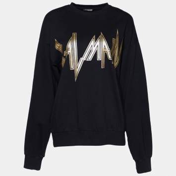 Pre Owned Balmain Black Logo Printed Cotton Sweatshirt M