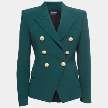 Pre Owned Balmain Dark Green Crepe Double Breasted Tailored Blazer M