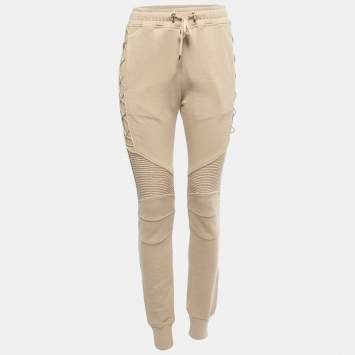 Pre Owned Balmain Beige Cotton Drawstring Lace-Up Detail Joggers XS