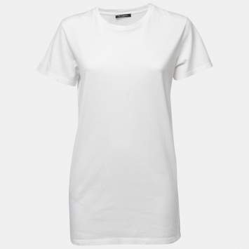 Pre Owned Balmain White Cotton Knit Distressed Detail T-Shirt S