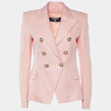 Pre Owned Balmain Pink Boucle Double Breasted Blazer S